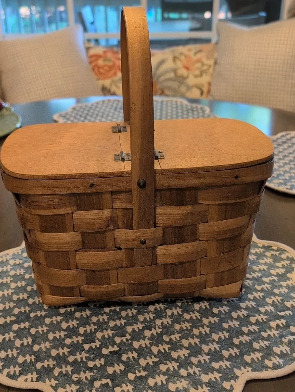 Hand Crafted Woven Wooden Picnic Basket with Handle Made In Spain